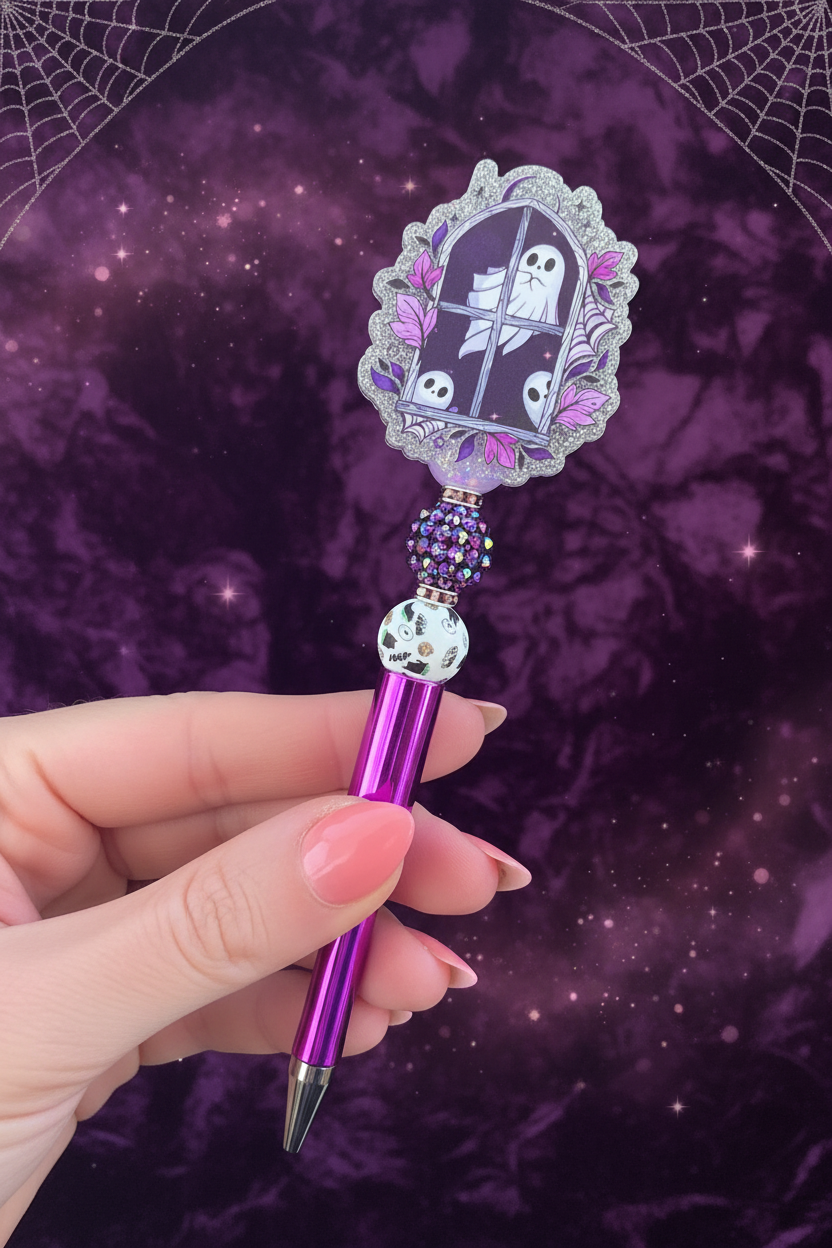 Acrylic Flatback Beaded Pen - Ghost